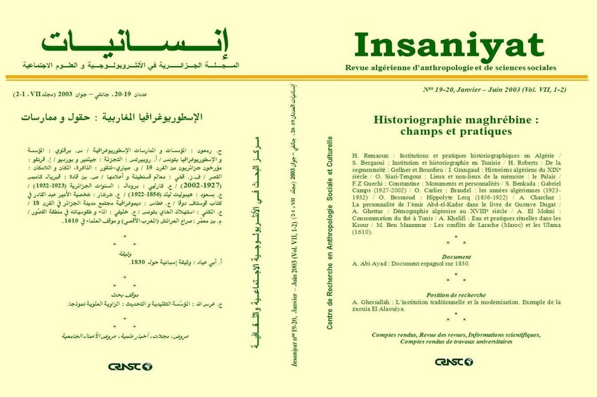 cover_caption 19-20 – Historiographie Magrébine : Champs et Pratiques